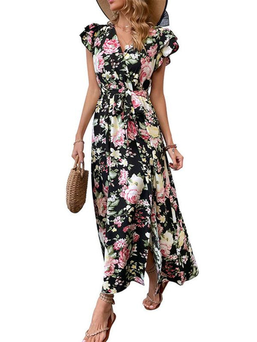 European-Inspired Floral Print Summer Midi Dress for Women