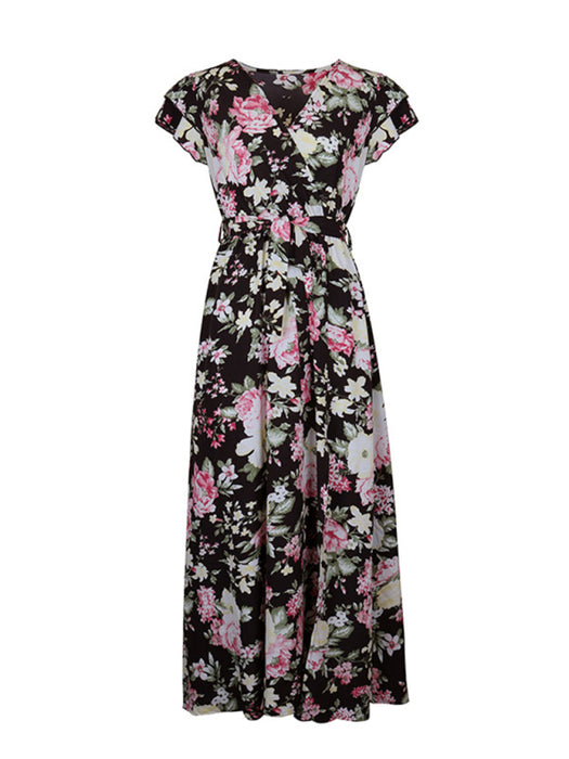 European-Inspired Floral Print Summer Midi Dress for Women