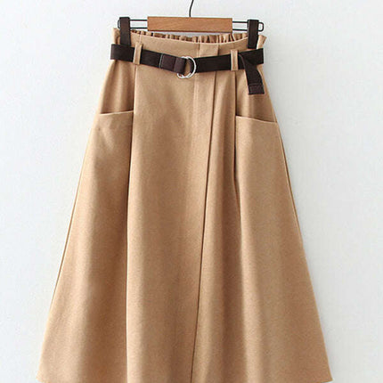 Women's pocket high waist slimming irregular mid length skirt