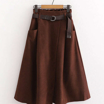 Women's pocket high waist slimming irregular mid length skirt