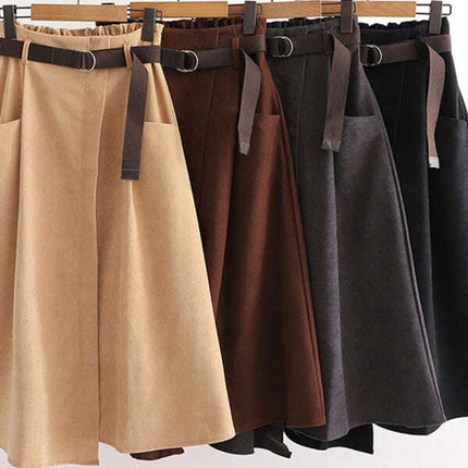 Women's pocket high waist slimming irregular mid length skirt