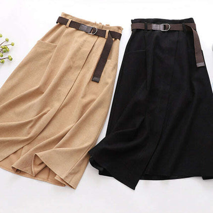 Women's pocket high waist slimming irregular mid length skirt