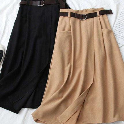 Women's pocket high waist slimming irregular mid length skirt