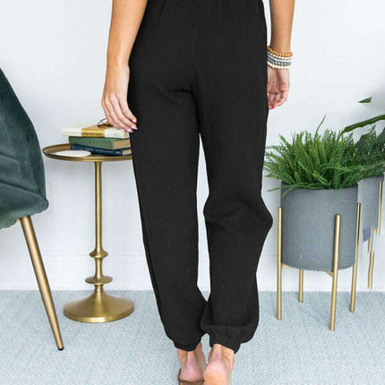 Women's Solid Color High Waist Casual Cropped Pants