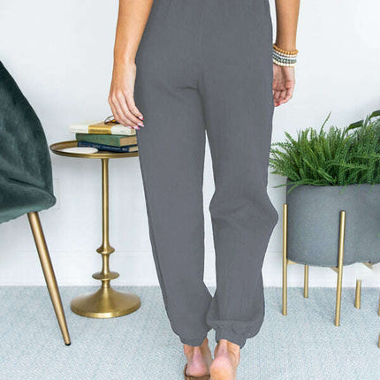 Women's Solid Color High Waist Casual Cropped Pants