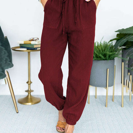 Women's Solid Color High Waist Casual Cropped Pants