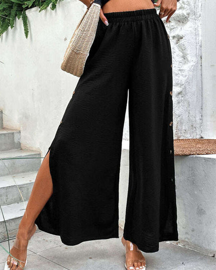 Women's Commuter Style Slit Button High Waist Wide Leg Pants