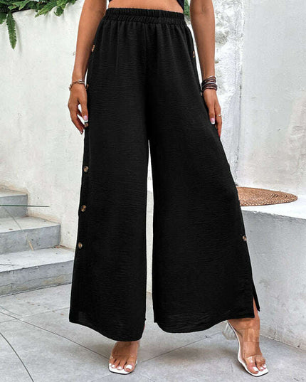 Women's Commuter Style Slit Button High Waist Wide Leg Pants