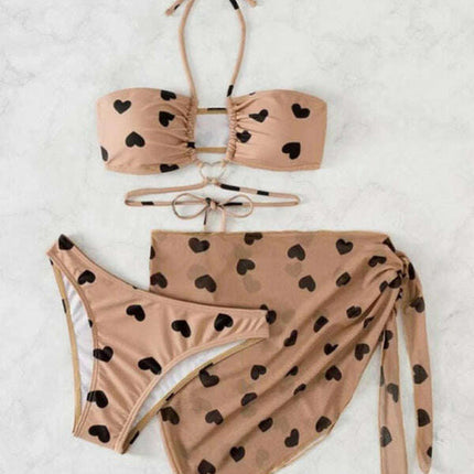 Women's love print two-piece bikini three-piece set