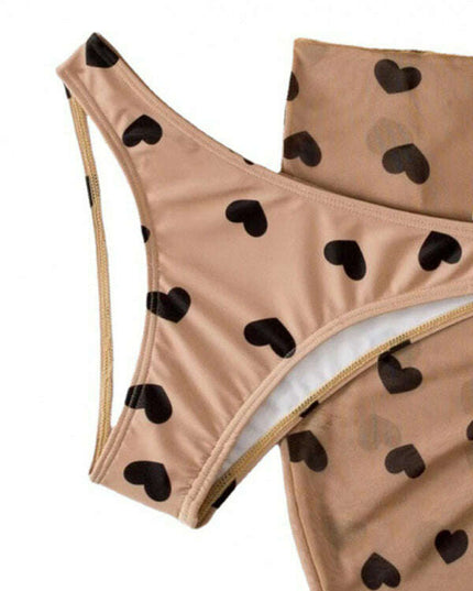 Women's love print two-piece bikini three-piece set