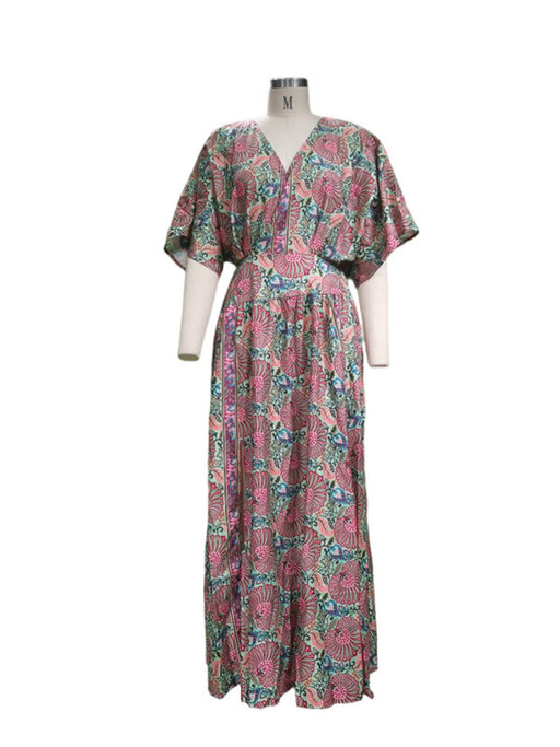 Bohemian Floral V Neck Midi Dress for Women