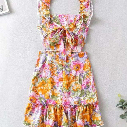 Enchanting Backless Floral Ruffle Dress