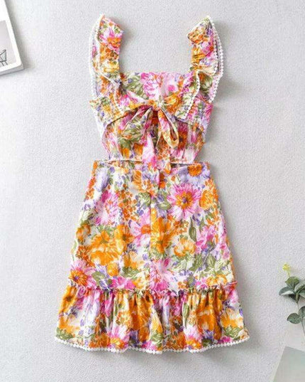 Enchanting Backless Floral Ruffle Dress