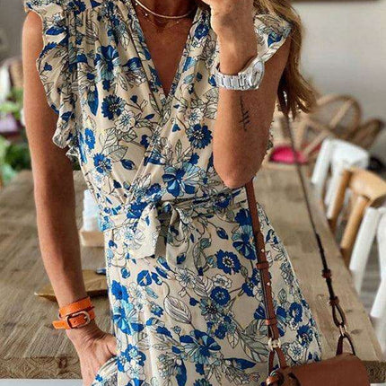 Summer Floral V-Neck Dress for Holidays
