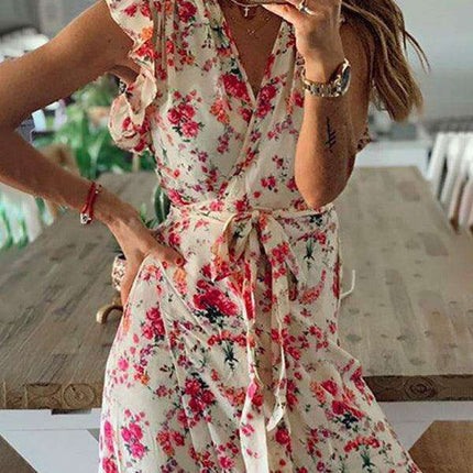 Summer Floral V-Neck Dress for Holidays