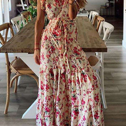 Summer Floral V-Neck Dress for Holidays