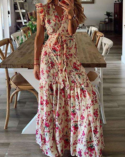 Summer Floral V-Neck Dress for Holidays