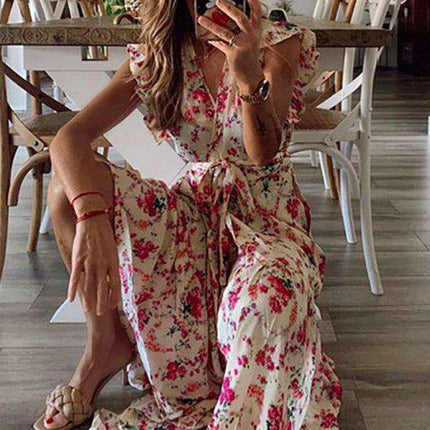 Summer Floral V-Neck Dress for Holidays
