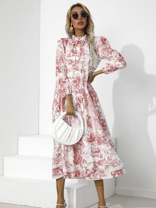 Printed Loose Fit Round Neck Cropped Sleeve Dress for Effortless Style