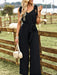 Women's woven temperament commuting waist slimming sleeveless jumpsuit