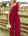 Women's woven temperament commuting waist slimming sleeveless jumpsuit