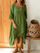 Effortless Style Casual Cotton Linen Dress with Three-Quarter Sleeves and Round Neck