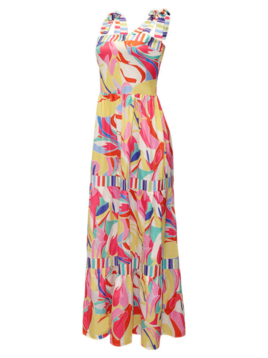 Holiday Boho Print Sling Swing Dress with Panel Detail