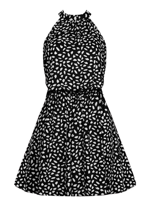 Heart Print Off-Shoulder Halter Mini Dress - Elegant and Flirty Choice