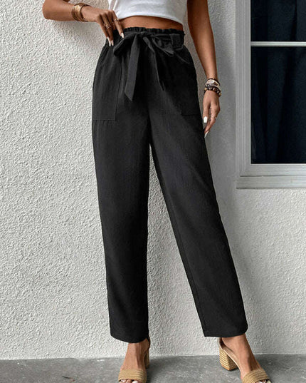 Women High-Waist Tie Belt Loose Pants