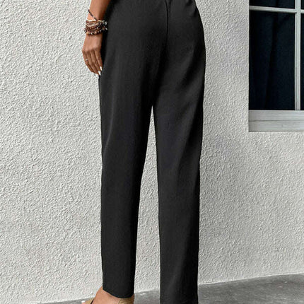 Women High-Waist Tie Belt Loose Pants