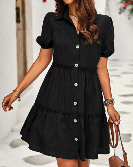 Chic Puff Sleeve Lapel Dress for Fashion-Forward Women