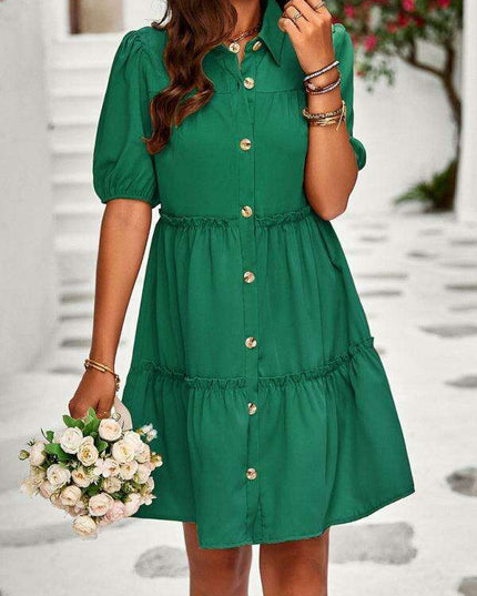 Chic Puff Sleeve Lapel Dress for Fashion-Forward Women