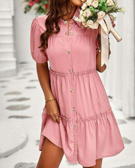 Chic Puff Sleeve Lapel Dress for Fashion-Forward Women