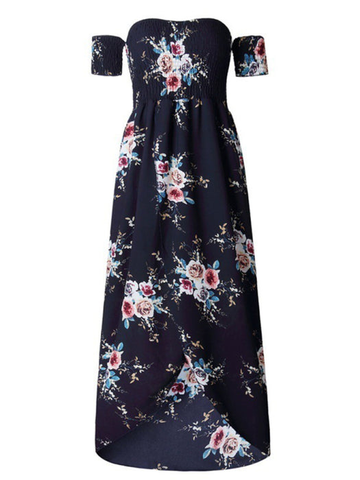 Floral Print One-Shoulder Chiffon Maxi Dress