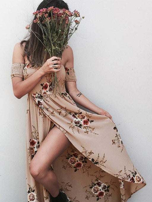 Chic Floral One-Shoulder Chiffon Slit Dress