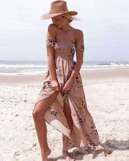 Floral Charm One-Shoulder Chiffon Maxi Dress
