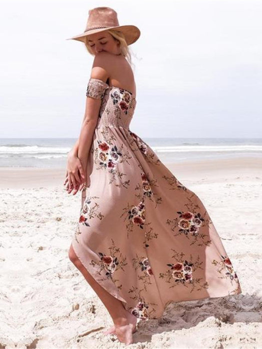 Floral Print One-Shoulder Chiffon Maxi Dress