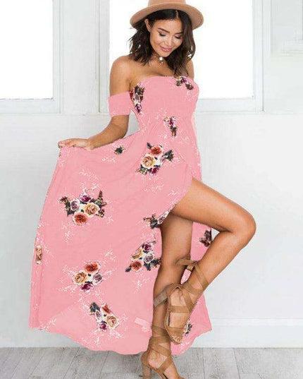 Floral Charm One-Shoulder Chiffon Maxi Dress