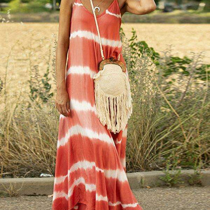 Chic Tie-Dye Striped Swing Dress with Stylish Suspenders and Flattering Silhouette