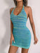 Colorful Striped Knit Halter Dress with a Backless Twist