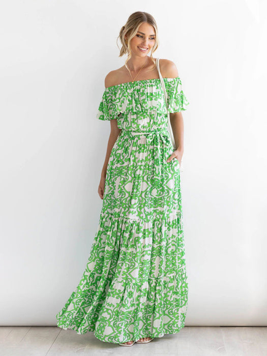 Summer Romance Boat Neck Swing Dress with Folk-Custom Print