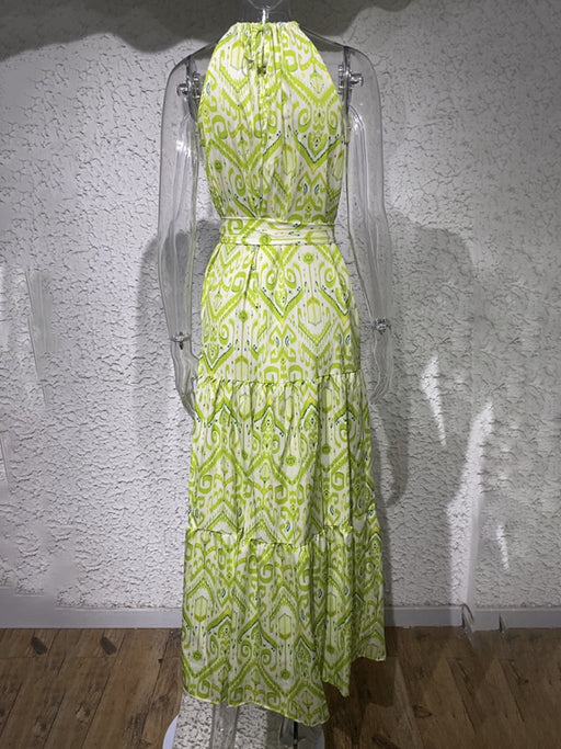 Elegant Geometric Print Halter Neck Bohemian Dress for Women