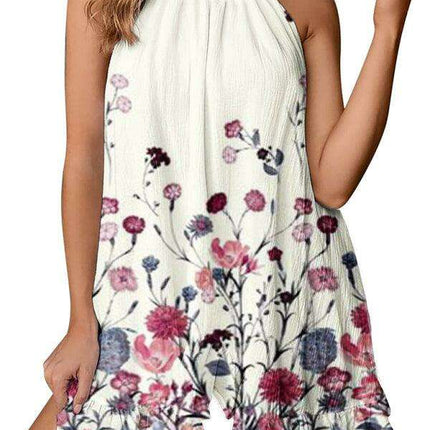 Chic Floral Halter Neck Maxi Dress with Ruffle Sleeves