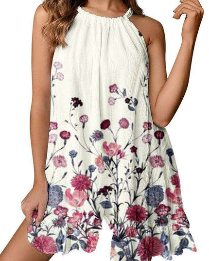 Chic Floral Halter Neck Maxi Dress with Ruffle Sleeves