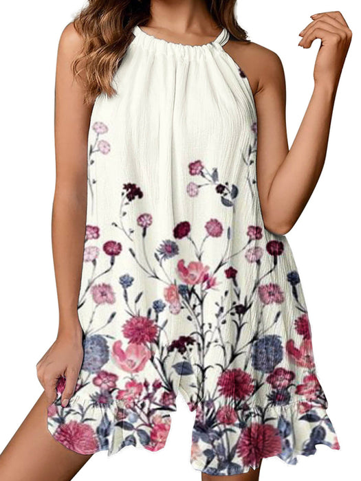 Floral Halter Neck Pleated Maxi Dress