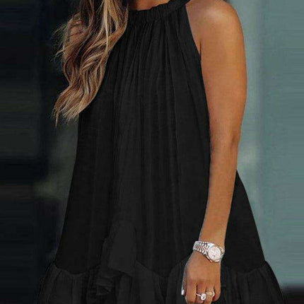 Chic Floral Halter Neck Maxi Dress with Ruffle Sleeves