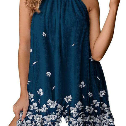 Chic Floral Halter Neck Maxi Dress with Ruffle Sleeves