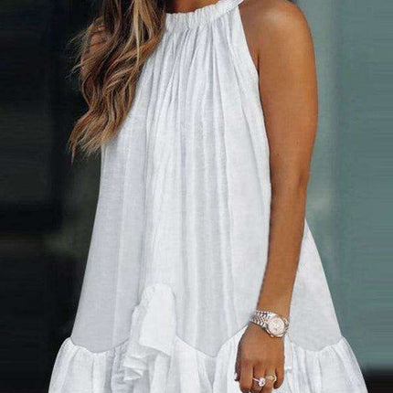 Chic Floral Halter Neck Maxi Dress with Ruffle Sleeves