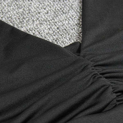 Elegant Backless V-Neck Pleated Mini Dress with Halter Neck for Women