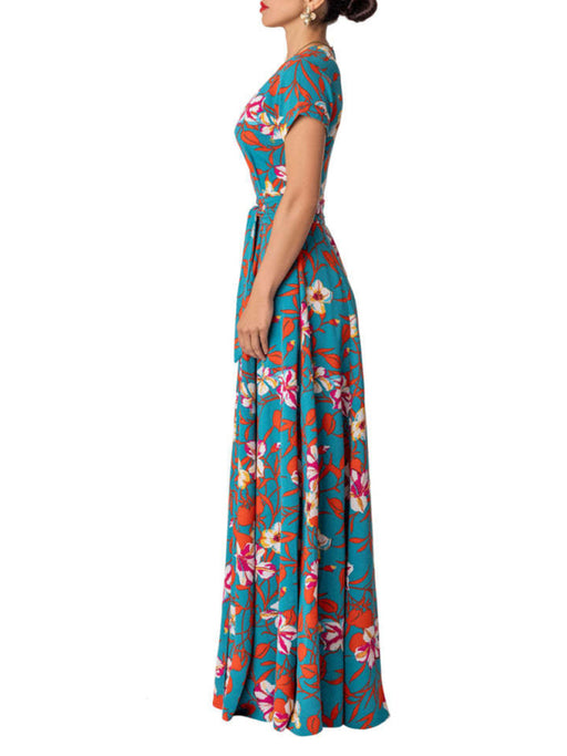 Seductive Lace-Up Printed Waist Slit Dress for Women